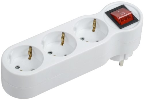 Разветвитель (Тройник) с выключателем с заземлением IEK Т-01/03В 3-м 16А 3500Вт белый картинка 